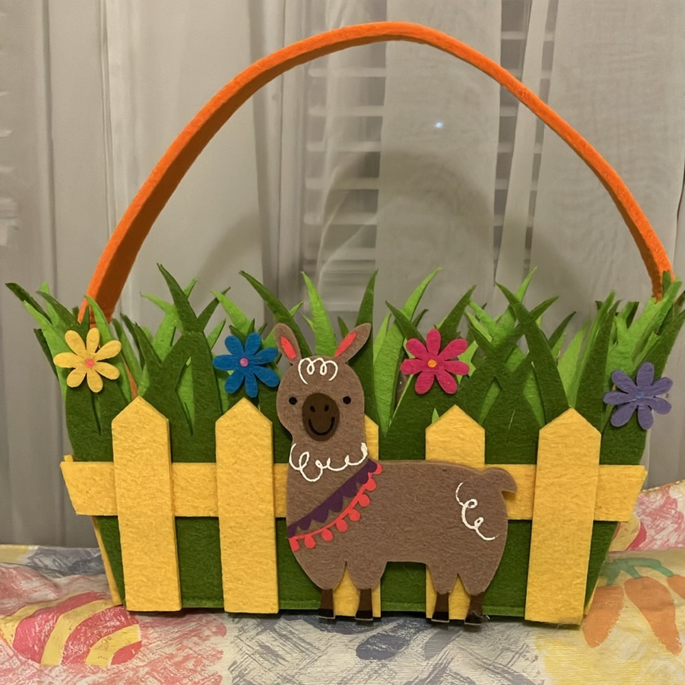 Vibrant Green and Yellow Easter Basket  with Picket Fence Design .